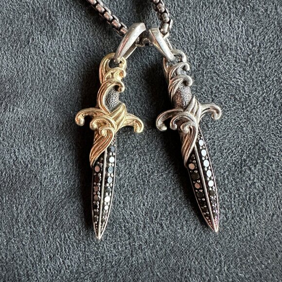 David Yurman Two Waves Dagger w/ 18K Gold, Sterling Silver & Diamonds Necklace - Picture 7 of 16